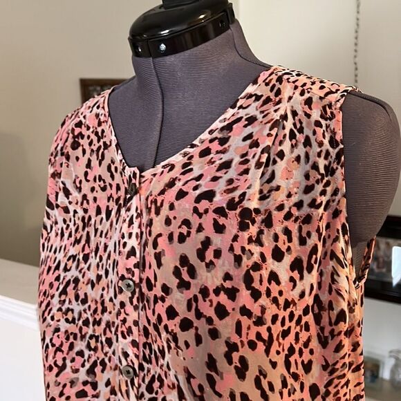 CABI Beguile Sheer V-Neck Tunic Top M Pink/Brown Style #108 EUC - Picture 3 of 6